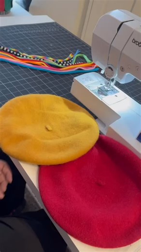 T-shirt strip raspberry beret now in my remake shop. Thank you @chashama for providing me and other artist a place to create!#diyfashion #sustainablefashion #circularfashion #beret | Blue Greenie