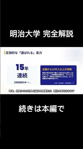 5年連続で日本一！明治大学に受験生が殺到する本当の理由 #明治大学 #大学受験 #MARCH #大学紹介 #就職 #受験生 #オープンキャンパス #明大 #shorts #ショート動画