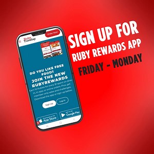 FREE American Smashed Burger, Ruby’s Cheeseburger, or Garden Bar Entree when you sign up for the Ruby Rewards App! | Ruby Tuesday