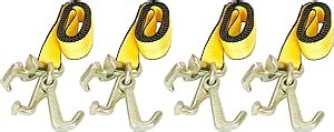 Fekuar 4Pcs 2" x 8' Truck Winch Tie Down Straps with RTJ Cluster Hook Heavy Duty Webbing Complete RTJ Strapes 3 Chain Link RTJ Cluster Hook Towing Truck Anchor Wrecker Tie Down