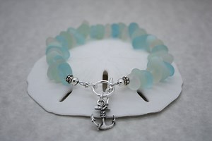 Aqua Sea Glass Charm Bracelet - Beach Charm Bracelet - Ocean Glass Bracelet - Sea Glass Bracelet - Sea Foam Jewelry - Beach Lover Jewelry - Etsy