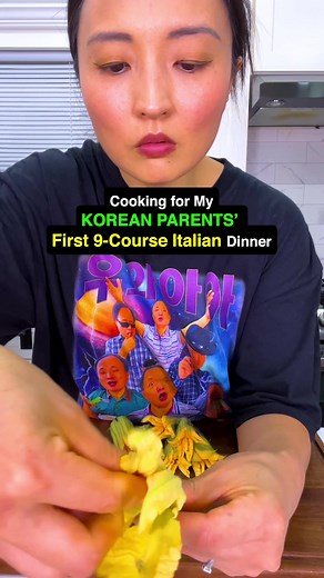 Cooking for my KOREAN PARENTS’ FIRST 9-course ITALIAN DINNER. I learned tips and tricks from amazing chefs and creators such as: @Benedetta Rossi @Chef Max Mariola @GialloZafferano @Pasta Grammar @cookaround @italiasquisita (IG) I made: 1. Aperitivo - Crodino con fichi e prosciutto (Itailan botanical beverage and prosciutto wrapped figs with honey lemon dressing. Also served some nuts and olives) 2. Antipasto - Fiori di zucca in pastella ripieni (Fried zucchini flowers stuffed with fresh mozzare