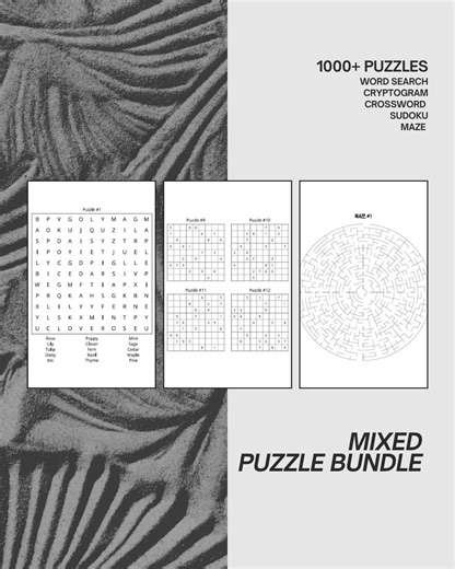 Printable Puzzle Bundle PDF | 1000  Puzzles - Word Search, Sudoku, Maze   | Instant Digital Download | Brain Games for Adults & Seniors - Etsy