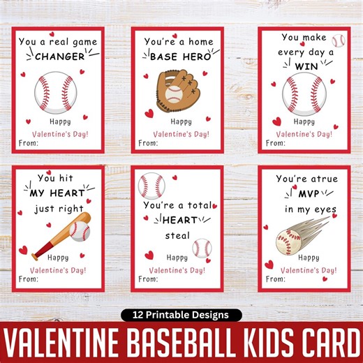 Valentine Baseball Cards, Printable Valentine Card, School Valentine Card, Cute Kids Sport Card, Valentine Class Room Card, Instant Download - Etsy