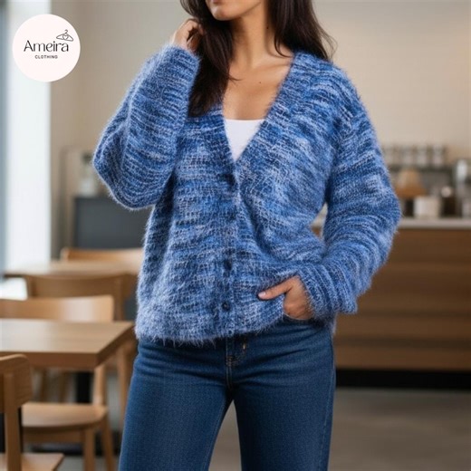 Fuzzy Cardigan Sweater, Chunky Knit Oversized Cardigan, Fluffy Cozy Sweater, Casual Stylish Layering - Etsy