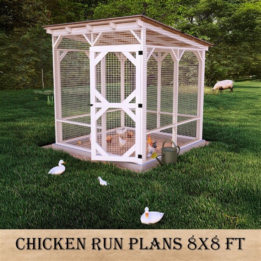 Printable DIY Chicken Run Plans With Roof, 8×8 Ft Outdoor Poultry Run for 10-12 Chickens, 2×4 Framed Design, Secure Backyard Chicken Pen PDF - Etsy