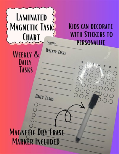 Laminated Magnetic Task Chart | Kids Chore Chart | to Do List | Weekly Tasks | Daily Tasks | Weekly Chore Chart | Dry Erase Task List - Etsy UK