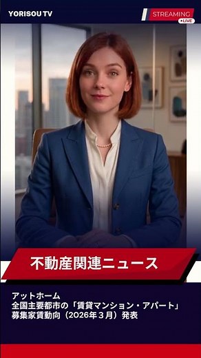 【アットホーム】アットホーム全国主要都市の「賃貸マンション・アパート」募集家賃動向（2026年３月）を発表 #yorisou #不動産ニュース #アットホーム
