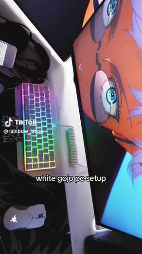 white aesthetic pc gaming setup (ft. Gojo Satoru) ##jujutsukaisen##jjk##gojo##gojousatoru##gojosatoru##jujutsukaisenedit##anime##higround##whitepcbuild##gaming##jujutsukaisenseason2