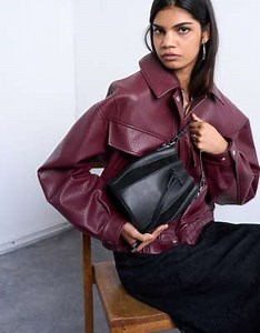 Topshop Colette real suede and leather panel bucket bag in black | ASOS