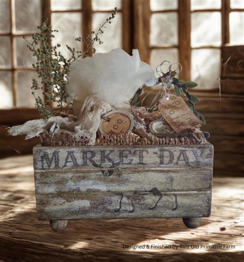 Limited Edition Primitive Market Day Mini Crate With Wool & Spring Sale Tag – Handmade Farmhouse Shelf Decor - Etsy
