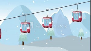cable car, animation motion picture, cartoon, forest, mountain, snow