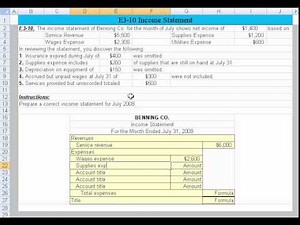 Preparing an Income Statement Using the Accrual Basis (E3-10)