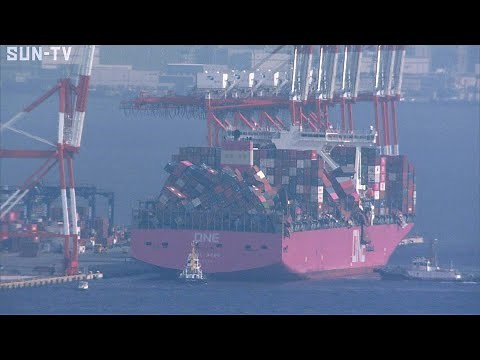 荒天で大量の積み荷を流出させたコンテナ船 ハワイ沖から神戸港に寄港