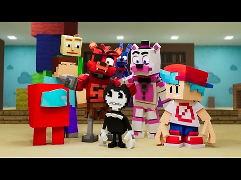 SQUID GAME HIDE AND SEEK! vs. Friday Night Funkin', Among Us, FNAF, Baldi, and Bendy!