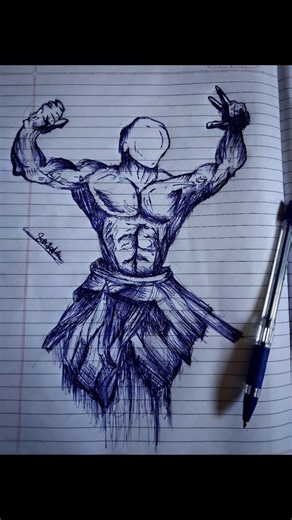 Drawing a Massive Bodybuilder with Only One Pen! 💪✍️Drawing #Bodybuilding #ArtShorts #Sketching