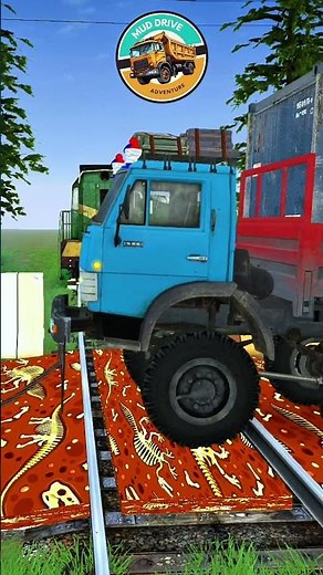 DANGEROUS?! Blue Dump Truck Pulls a Container Truck and Log Trailer Over Railroad Tracks!