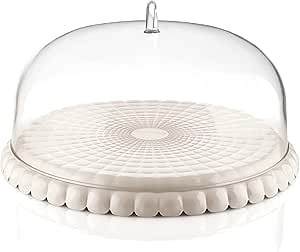 Guzzini Tiffany 11.8" Cake Stand with Dome Lid - White, Multi - Purpose Use for Dessert Table, Cupcake Stand, Cake Display, BPA-Free Display Stand for Parties, Weddings, Kitchen