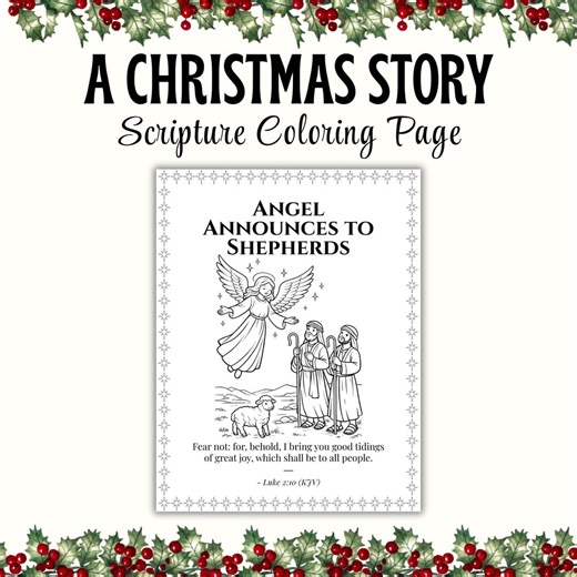 Nativity Coloring Page | Angel and Shepherds, Luke 2:10 KJV (PDF) - Etsy