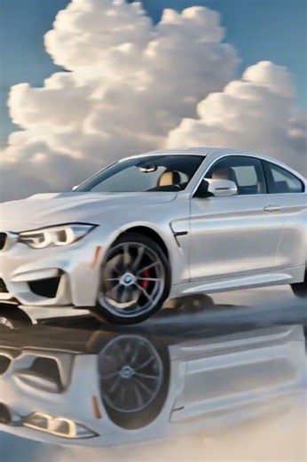 Multi Shot Video A white transparent luxury sports car BMW M4 style floating above soft clouds i