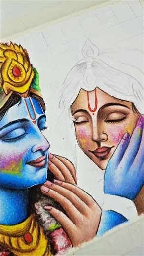Radha Krishna Playing Holi Drawing 🌸 #art #drawing #holi #shortsHappy Holi Drawing