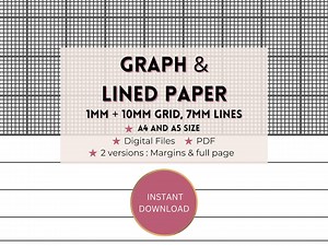 A4 and A5 Dual Digital Graph and Lined Paper : 1mm + 10mm Grid, 7mm Writing Lines in Dark Grey Colour - Etsy