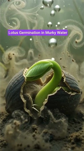 The rapid underwater germination process of a sacred lotus seed in murky water #lotus #germination
