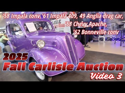 2025 Fall Carlisle Auction '58 Impala conv,49 Anglia drag,58 Apache,62 Bonneville conv Video 3