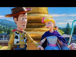 Toy Story Woody and Bo - solving jigsaw puzzle for children with Disney characters