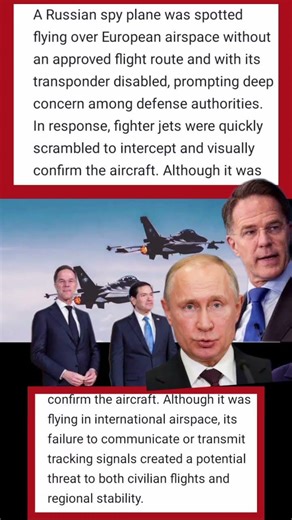 Russian Reconnaissance Jet Raises Alarm Over Europe After Flying Dark Without Flight Plan