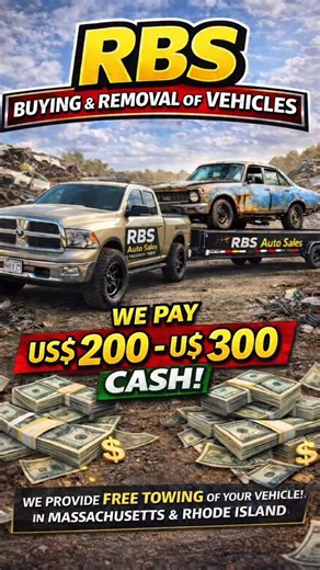 ROBSON BRAAZZ on Instagram: "RBS Auto Sales specializes in buying and removing old, damaged, non-running, or unwanted vehicles. We pay $200 to $300 in cash for your car and offer free towing anywhere in Massachusetts and Rhode Island. Fast pickup, same-day removal available, and guaranteed cash on the spot. Send us photos of your vehicle and get an instant offer!"