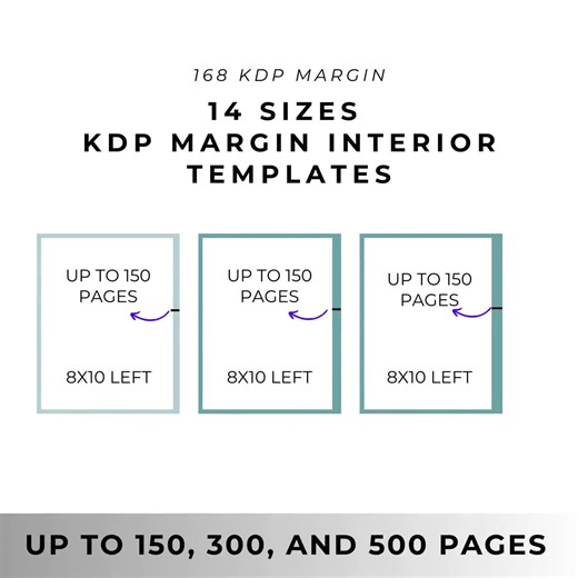 14 Sizes KDP Margin Interior 168 Templates , No Bleed and With Bleed Interiors, 150, 300, 500 Pages KDP Margin Pack 8.5"x11, 6x9",8.25"x11" - Etsy