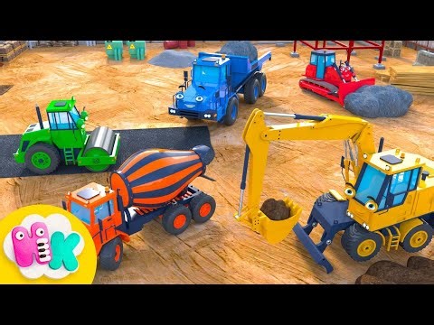 Stavební Vozidla 🚛 Dětské písničky : Hrajme si s Bagrem, Buldozerem, Míchačkou a Kamiony | HeyKids