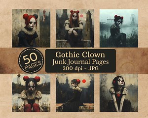 50 Gothic Clown Page Elements, Background Mystical Digital Halloween Elements, Gothic Images JPG for Your Diaries and Pictures. - Etsy