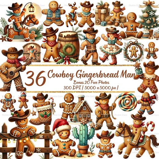 Cowboy Gingerbread Man Clipart – Western Christmas PNG (digital Download) - Etsy