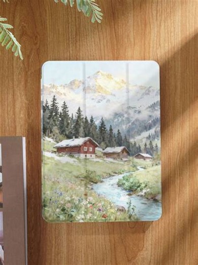 Landscape Oil Painting Pattern Tablet Protective Case, Suitable For IPad 9.7/10.2/10.5/10.9/12.9/Pro 11 (10th Generation), Compatible With Samsung Galaxy Tab S6 Lite 10.4-Inch Version, Compatible With Kindle Paperwhite 12th Generation 2024 Version, Kindle (11th Generation) 2022 Version, And Kobo Clara Color. Equipped With Soft Fall Protection And Intelligent Vertical/Automatic Wake-Up/Sleep Function. | SHEIN