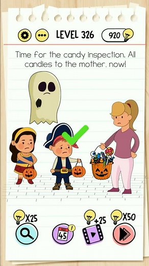 Brain Test Level 326 Time for The Candy inspection, All Candies to the mother, now.