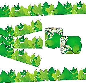 67.9 Ft Rolled Edge, Green Leaf Rolled Edge Bulletin Board Border Decoration, Green Leaf Chalkboard Flower Bulletin Board Border Decoration