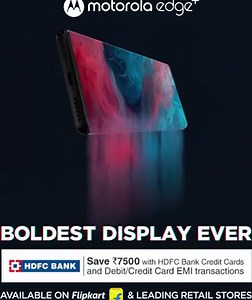 819K views · 3K reactions | The look of the Motorola edge+ is crafted to seamlessly weave in new screen technology for a device that’s as comfortable as it is beautiful. What's more? You can now save ₹7500 with HDFC bank credit cards & debit/credit card EMI transactions! Buy Now! https://bit.ly/3hhB9Un #AbsoluteEverything #Motorolaedge+ | Motorola | Facebook