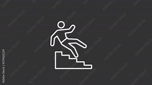 Animated falling white line icon. Liability insurance. Coverage. Loop HD video with chroma key, alpha channel on transparent background, black solid background. Outline motion graphic animation vídeo de Stock
