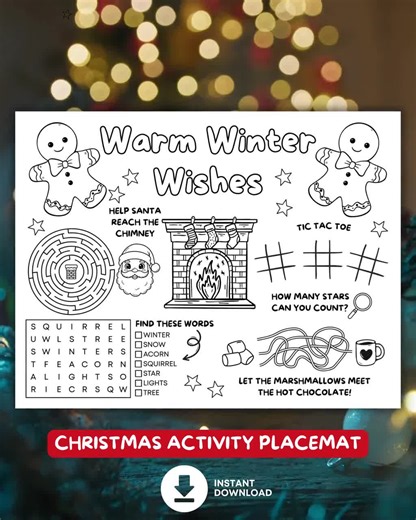 Winter Activity Placemat, Christmas Activity Mat, Printable Coloring Placemats, Winter Class Party Coloring Work Sheet, Kids Puzzles PDF - Etsy