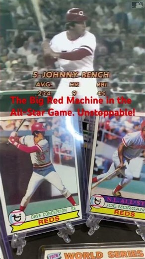 Cincinnati Reds Big Red Machine during the All-Star game. Vintage baseball sports card collection.