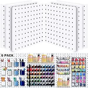 6Pcs Peg board, Pegboard Wall Organizer Panels, Wall Mount Display Small Pegboard Kits, Pegboard, Peg Boards for Wall Craft Room, for Kitchen, Garage, Workshop, Tool Accessories - White Pegboard