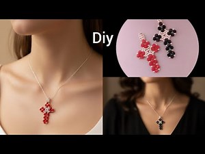 How to make Beaded Cross pendant//Diy Cross with Bicones and seed beads #crosspendant #diyjewelry ✝️