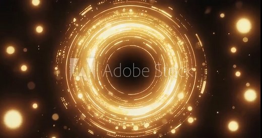 Dynamic golden technology circle with data flowing creating a futuristic, innovative effect
