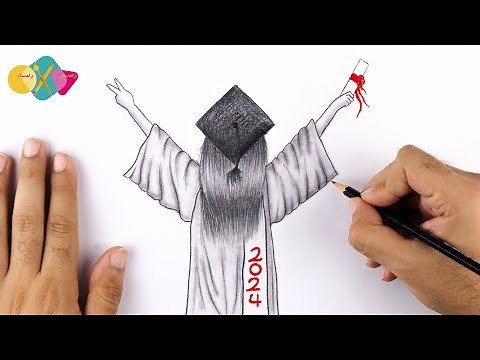 رسم بنات كيوت سهل جدا للمبتدئين | تعلم رسم فتاة ترتدي زي التخرج 2024 | كيف ترسم فتاة مع فستان التخرج
