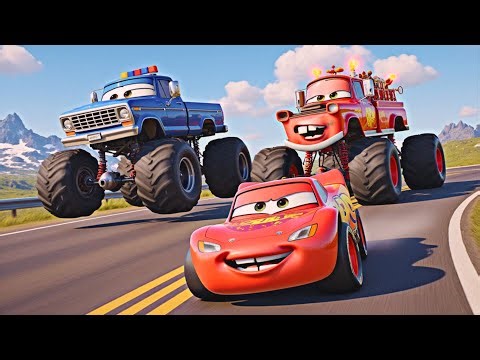Monster Jam FIRE & ICE Monster Trucks vs Lightning McQueen - Wheelcity Animation