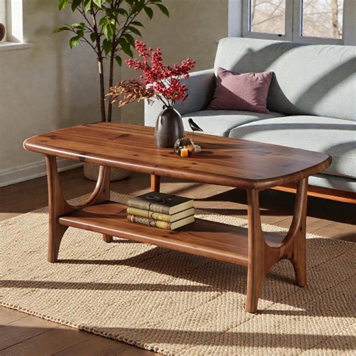 Solid Wood Coffee Table 47” Rectangular Mid-century 2-tier Center Table With Shelf - Etsy