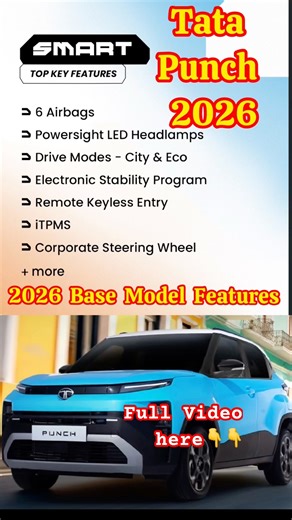 New Tata Punch 2026 Base Model🔥 Smart Features! 6 Airbags Base keyless entry #tatapunch #punch