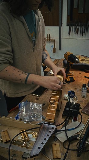 Meet Matt! 🌟 He's a student doing a 3 month intensive guitar building course here at Crimson. A great opportunity to gain all of those skills potential employers are looking for in a new luthier. 🎸 I can't wait to see what he builds next! 🔥 #luthiery #guitarbuilding #crimsonguitars #guitarbuildingschool #guitarbuildingcourse #tele #guitar #guitarmaker | Crimson Guitars